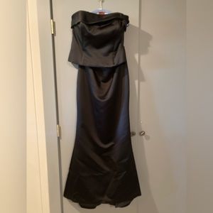Amsale Saks 5th Avenue Black satin finish 2 piece corset and skirt evening gown.